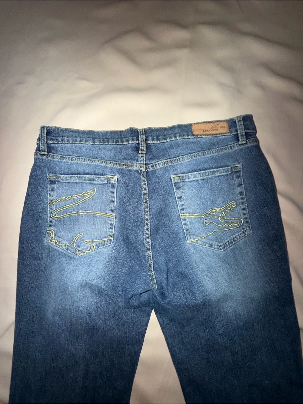Lacoste Straight Leg Women's Jeans in Blue with Lime Crocodile Stitching